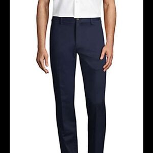 Land’s End tailored fit Chino twill flat front cuff pants Navy Blue 38×31.75